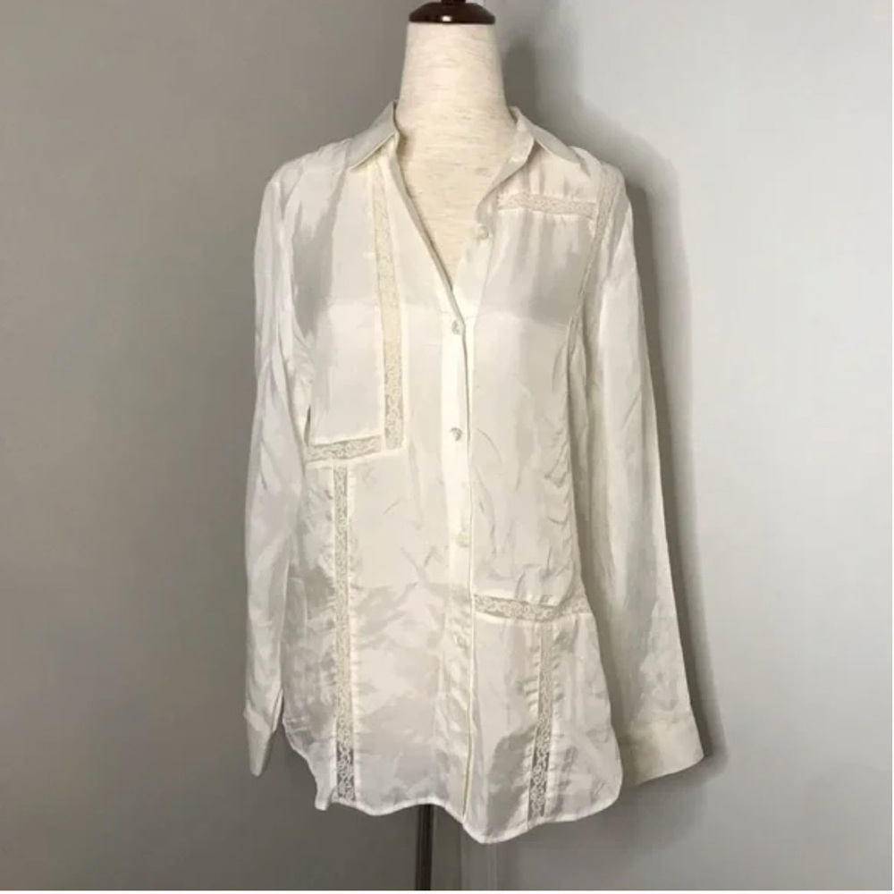 Rails Semi-Sheer White Blouse w Lace Detail